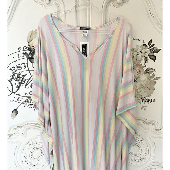 Caftan Women's O/S Pastel Multi Stripe Cover Up Beachy - Picture 4 of 8